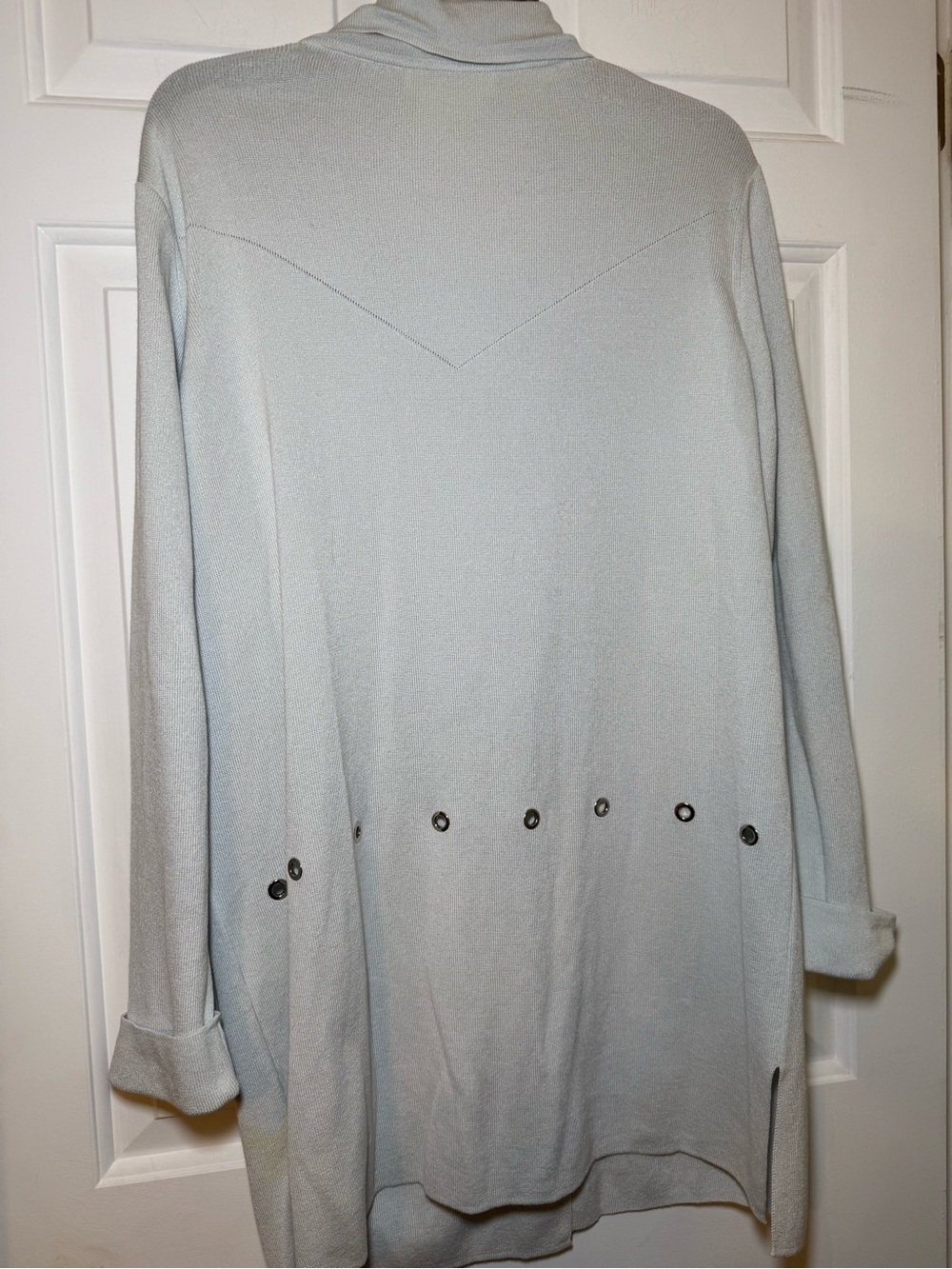 Escada Margaretha Ley Vintage Gray Buttoned Cardigan Large Silver Grommets Italy - Picture 10 of 16